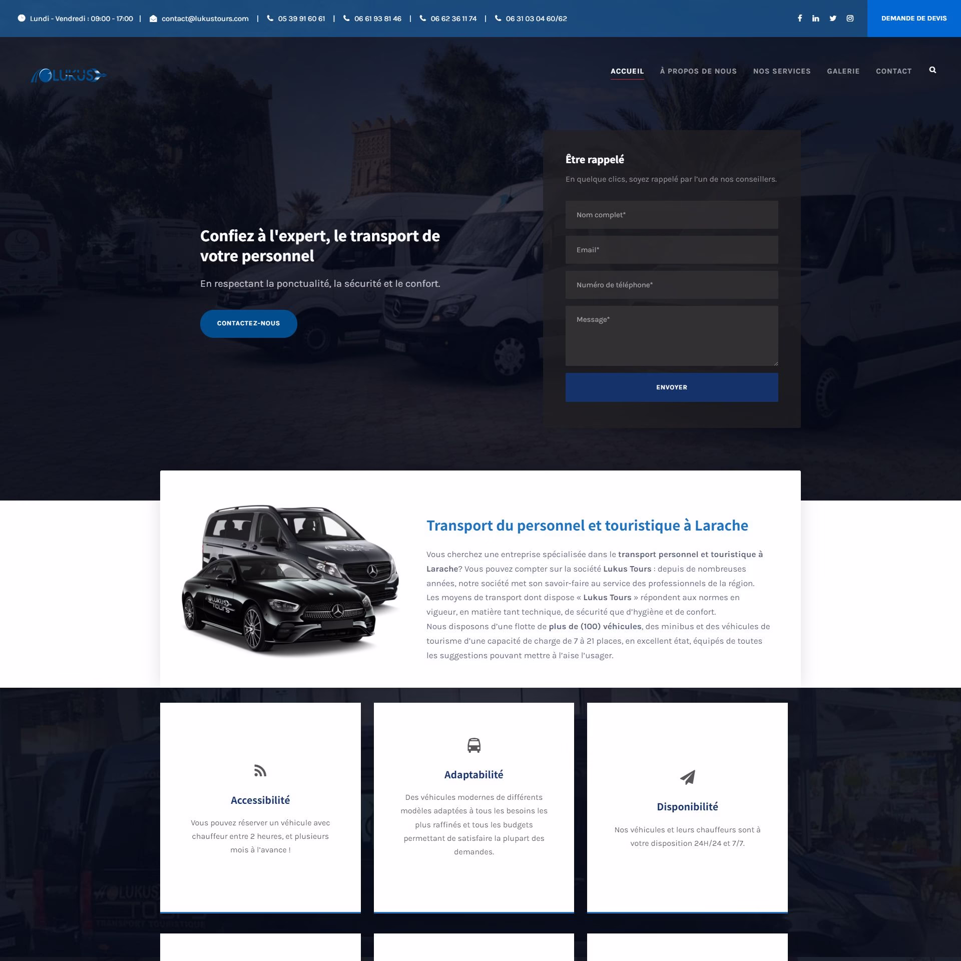 Site internet pour la société de transport personnel et touristique LUKUS HANINA GROUP basée à Larache au Maroc